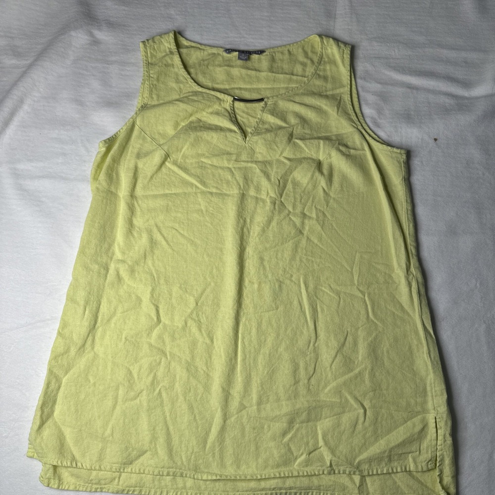 Valerie Stevens Linen Blend Top Womens Small Lime Green Tank Tunic Metal Accent